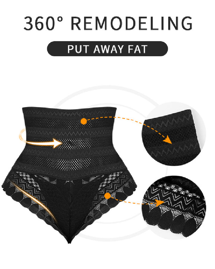 Damen Spitzenspleiß Hohl Hohe Taille Shapewear Figurformender Tanga