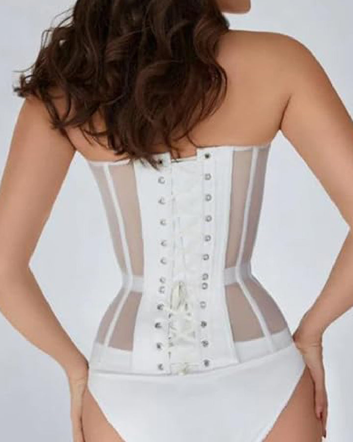 Damen Sexy Mesh Überbrust Korsett Vintage Durchsichtig Bustiers