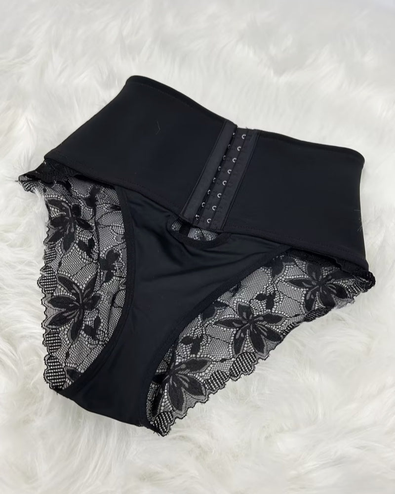 Shapshe® Shapewear mit Öffnung Vorn und Bauchkontroll-Höschen mit Spitzenbesatz