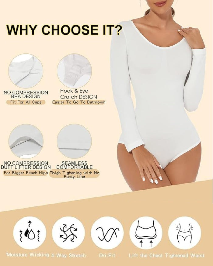 Shapshe® Nahtloser Rundhals Langarm Korsett Bodysuit Tops