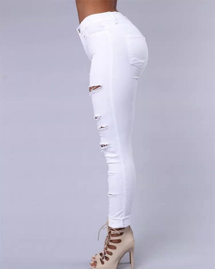 Zerrissene Stretch Skinny Jeans mit Hoher Taille