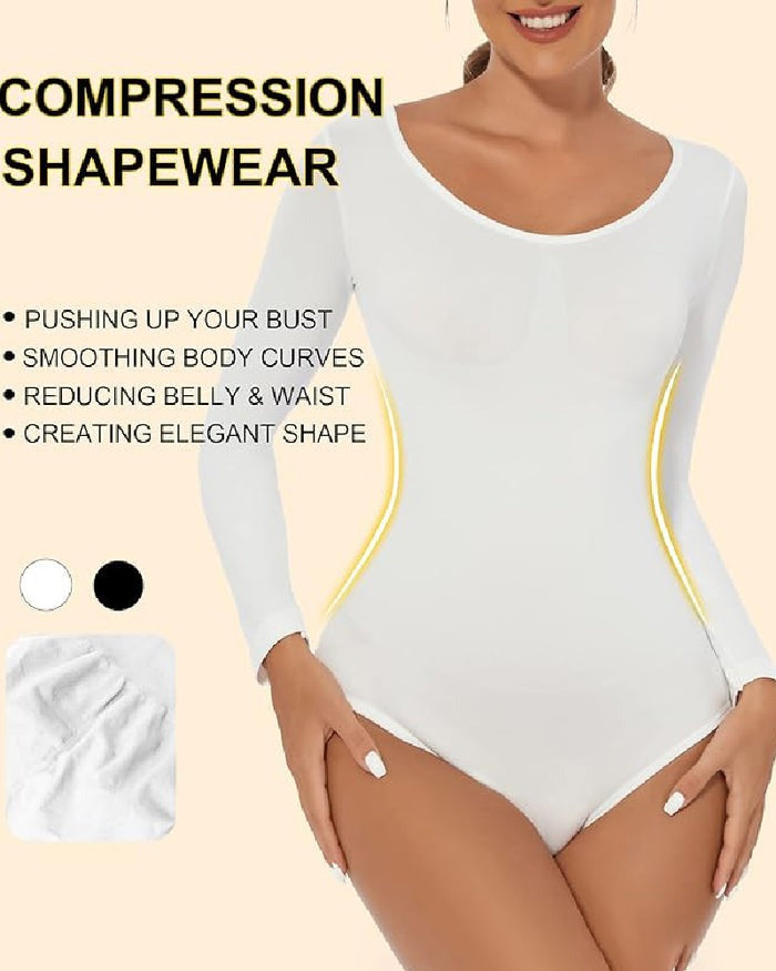 Shapshe® Nahtloser Rundhals Langarm Korsett Bodysuit Tops