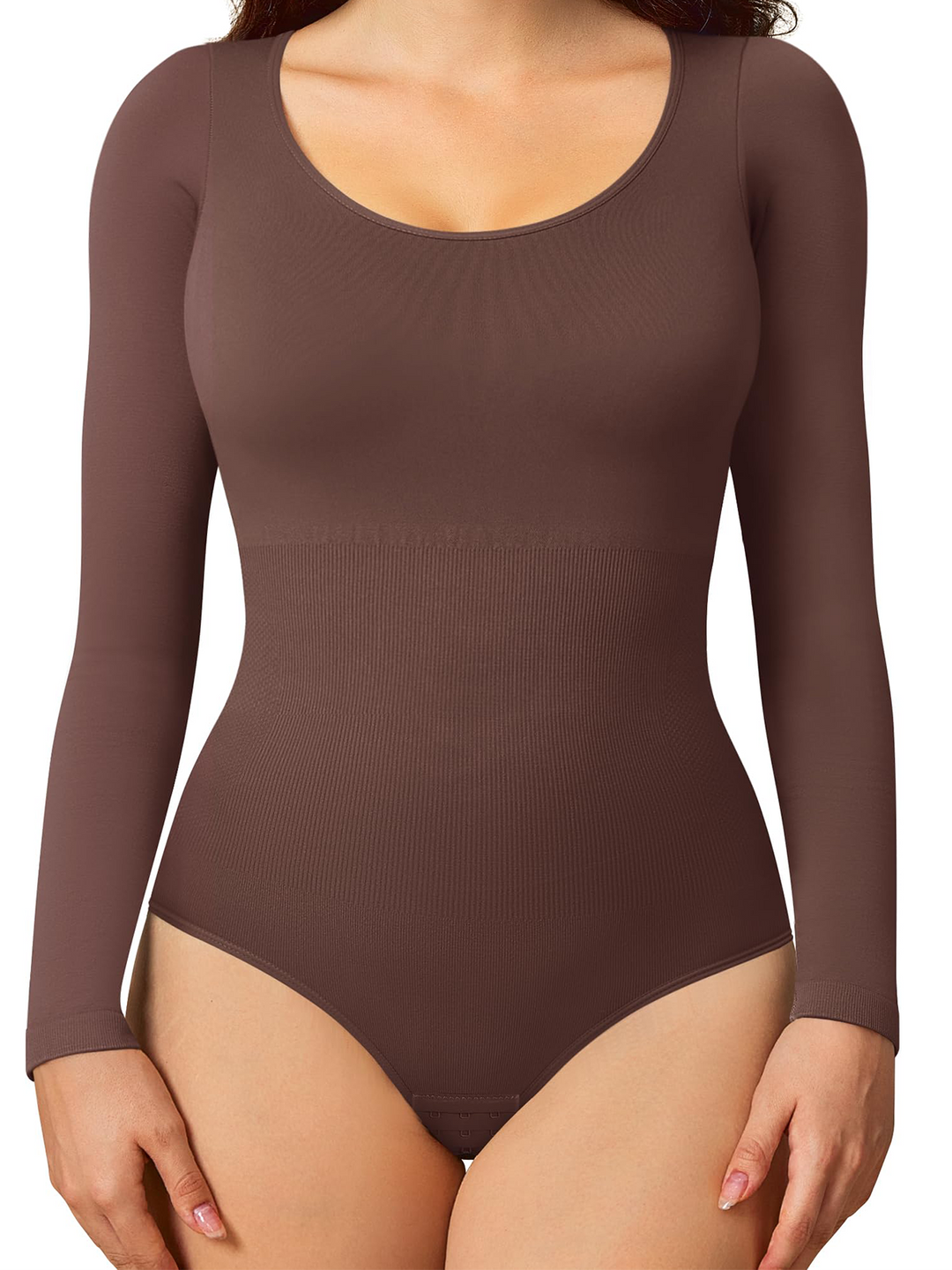 Nahtloser Langarm Body mit Rundhalsausschnitt und Bauchweg Shapewear