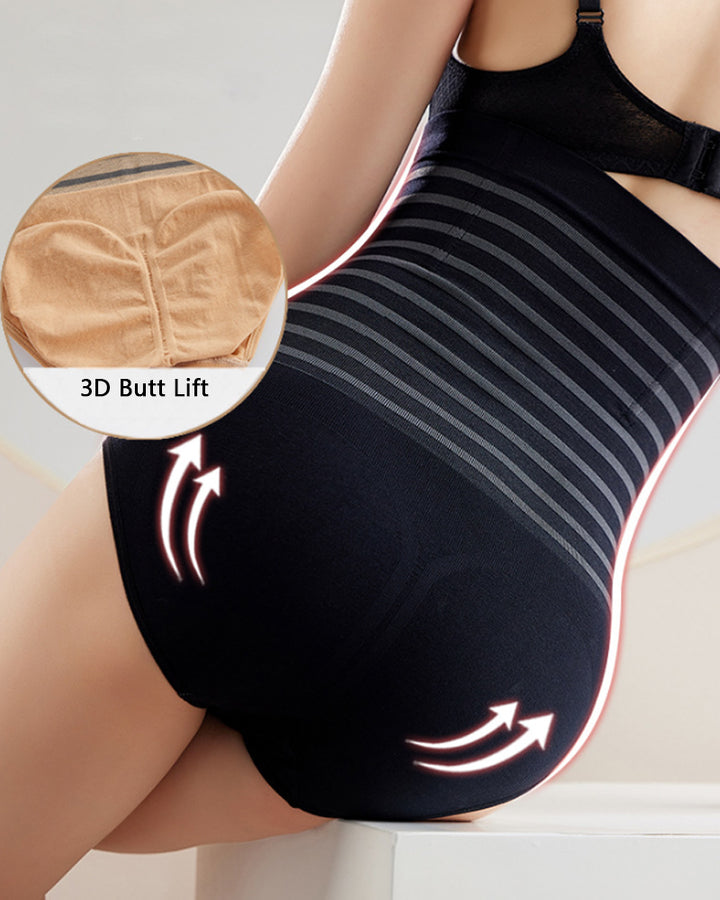 Damen Hohe Taille Gestreifte Bauchkontrolle Shapewear Po Lift Miederslip