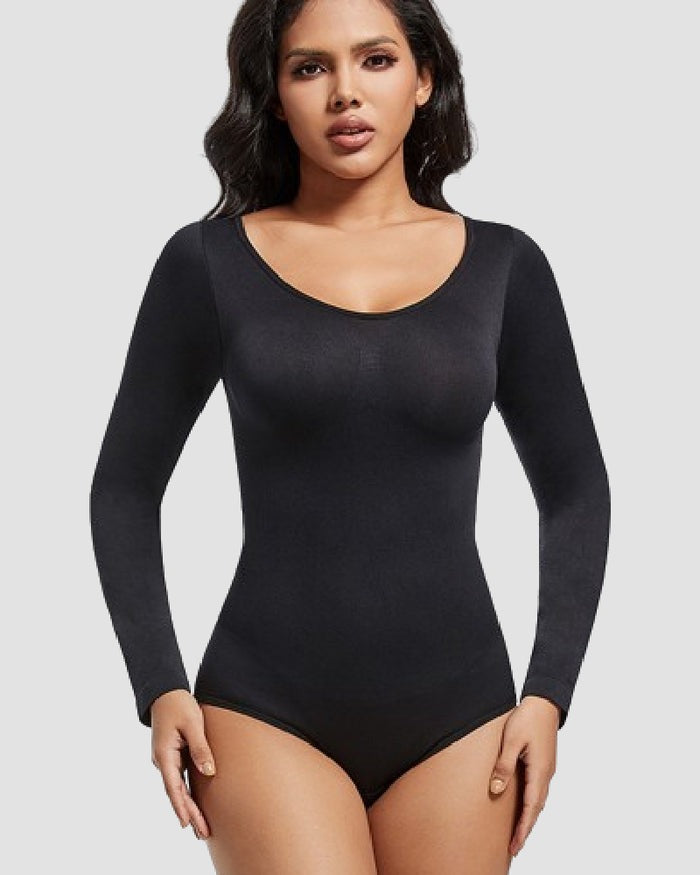 Shapshe® Nahtloser Rundhals Langarm Korsett Bodysuit Tops