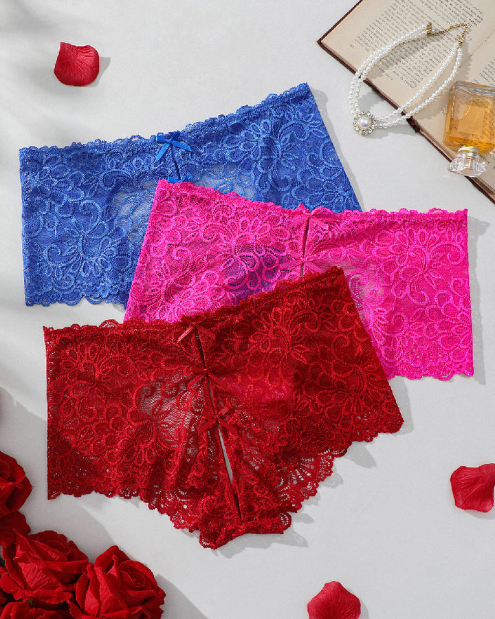 Sexy Herz Hollow Jacquard Slips Mittlere Taille Spitzen Lingerie