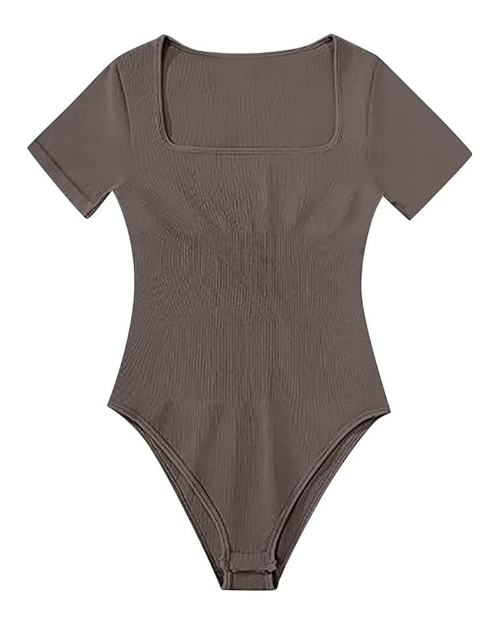 Sexy Gerippter Eckiger Ausschnitt Kurzärmeliger Kragen Tanga Bodysuit