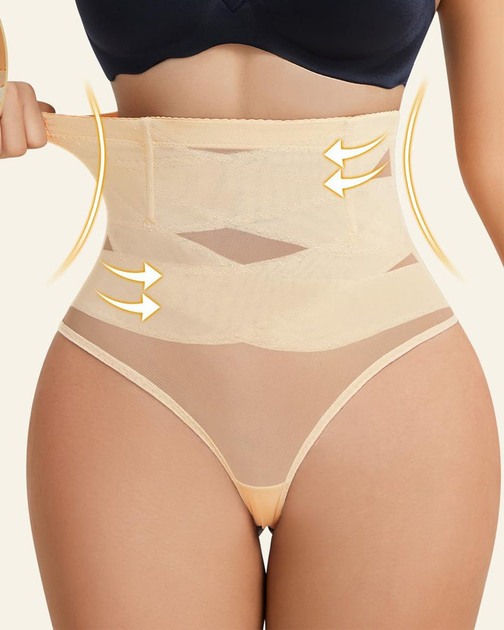 Überkreuzte Hohe Taille Shaping Slips Mesh Bauchkontrolle Unterhose