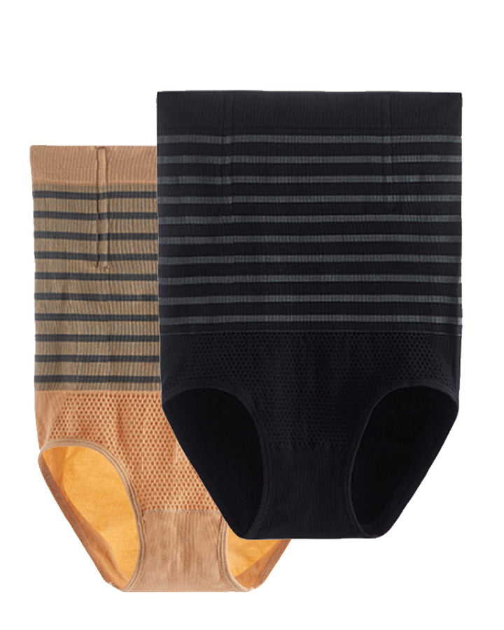 Damen Hohe Taille Gestreifte Bauchkontrolle Shapewear Po Lift Miederslip