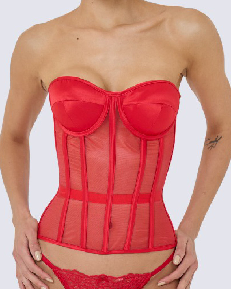 Damen Sexy Mesh Überbrust Korsett Vintage Durchsichtig Bustiers