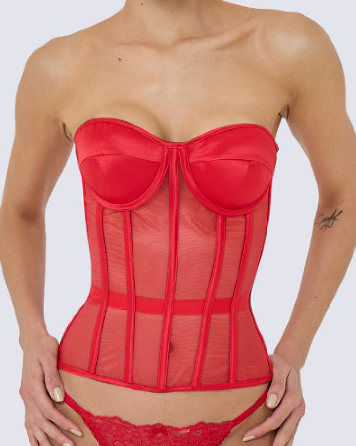 Damen Sexy Mesh Überbrust Korsett Vintage Durchsichtig Bustiers