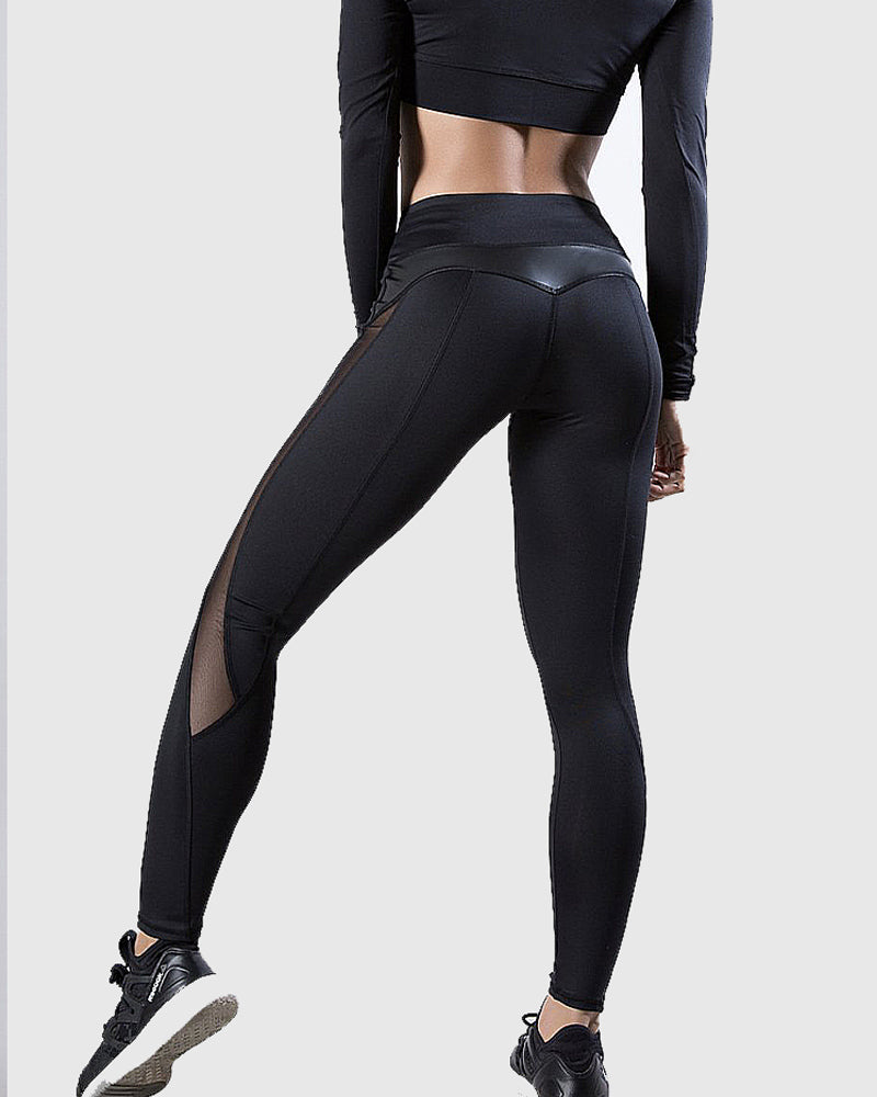 Hüfthebende Sport Yoga leggings mit Mesh Nähten