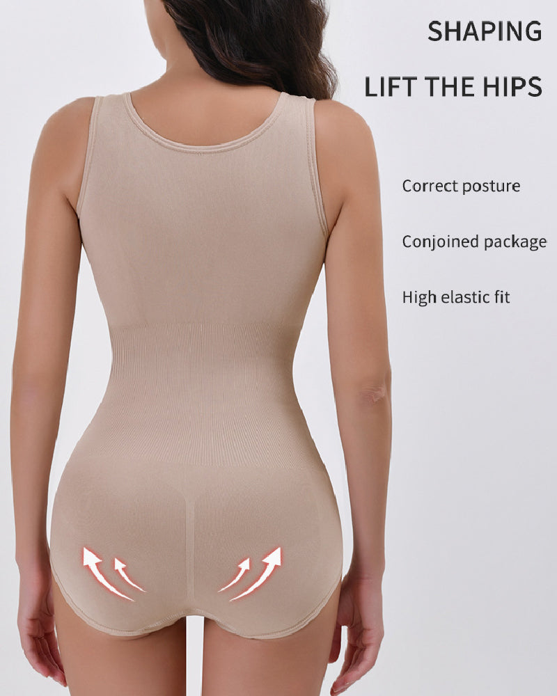 2 In 1 Nahtloser Doppelter Bauchweg Bodysuit mit U Ausschnitt Tanktop