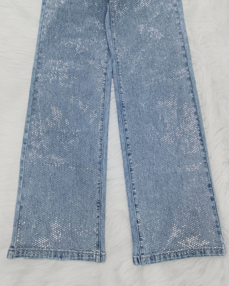 Shapshe® Damenmode Vielseitige Wide Leg Jeans mit Strass