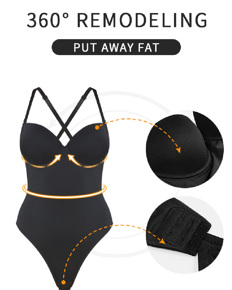 Sexy Spaghettiträger Bauchkontrolle Tanga Rückenfreier Bodysuit Eingebautem BH