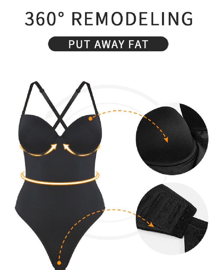 Sexy Spaghettiträger Bauchkontrolle Tanga Rückenfreier Bodysuit Eingebautem BH