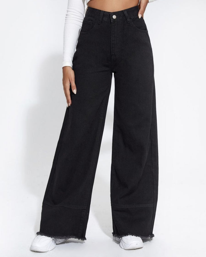 Jeans mit weitem Bein hoher Taille und Patchwork Design