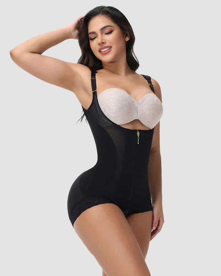 Shapshe® Nahtloser Netz Spleißen Offene Büste Po Lift Bodysuit