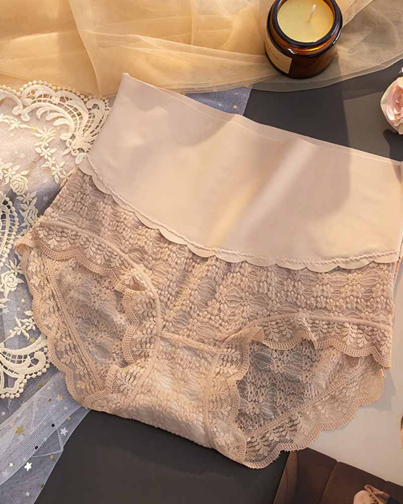Antibakterielle Unterwäsche mit Hoher Taille Bauchweg Damen Spitze Slip Große Größe