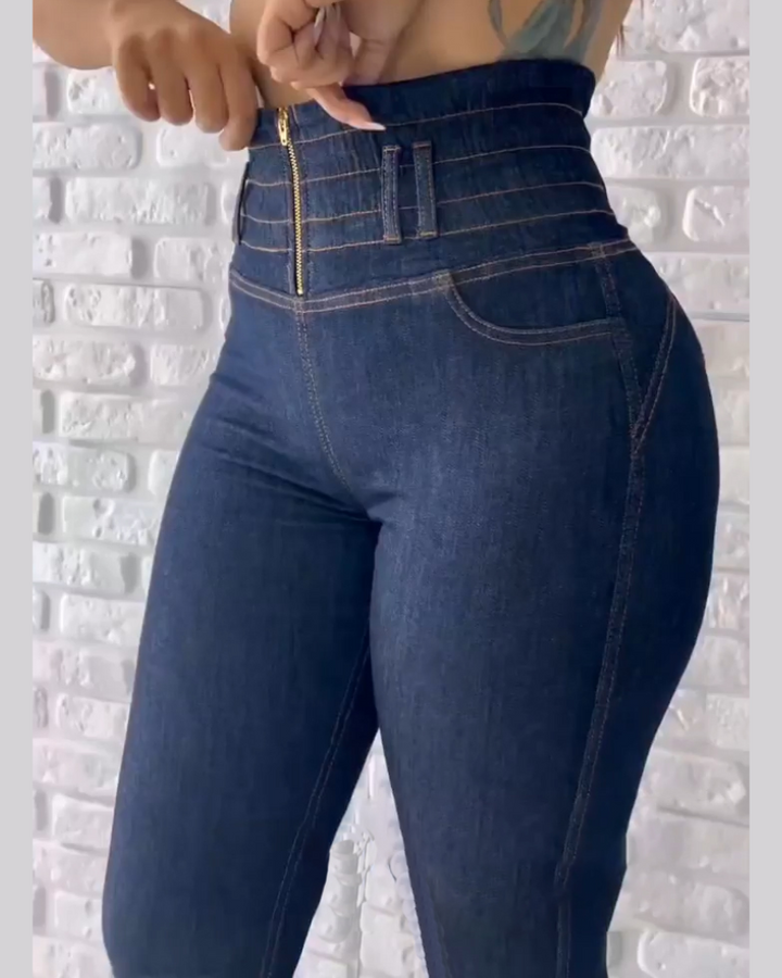 Shapshe® Dehnbare Jeans mit hohem Bund und Reißverschluss vorne