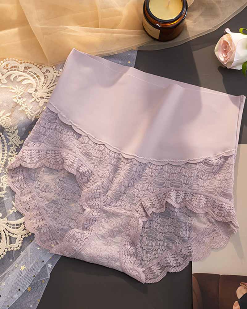 Antibakterielle Unterwäsche mit Hoher Taille Bauchweg Damen Spitze Slip Große Größe