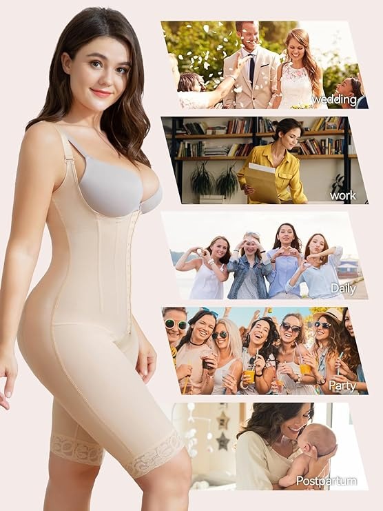 Shapshe® Shapewear für Damen, beige, Bauchkontrolle, Stahlknochen-Body mit breitem Riemen