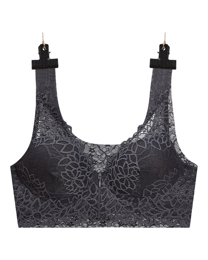 Stretch Reißverschluss Vorne Atmungsaktiver Sexy Spitze Weicher Ohne Bügel Push Up BH