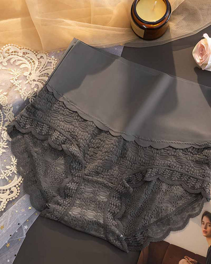 Antibakterielle Unterwäsche mit Hoher Taille Bauchweg Damen Spitze Slip Große Größe
