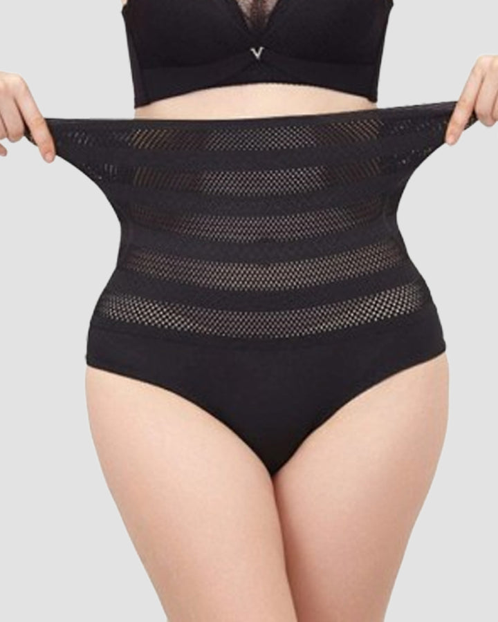 Damen Hohe Taille Zickzackmuster Shapewear Höschen Bauchweg Mesh Slips