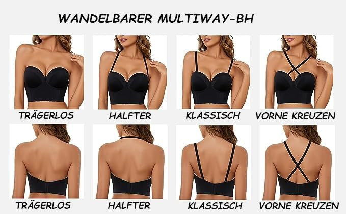 Rutschfester Trägerloser BH für Damen mit Tiefem Rücken und Langem Mehrwegigem Push-up BH