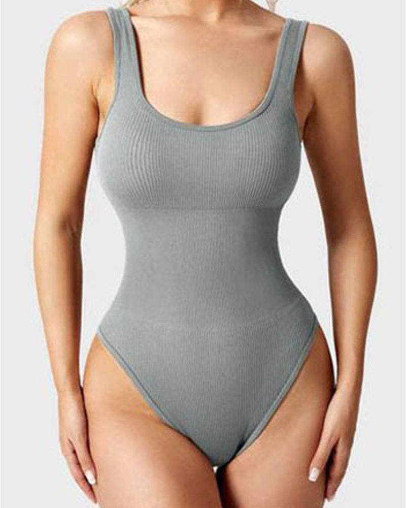 Shapewear Bodys Sexy Rippen Top Ärmelos Quadratischer Ausschnitt