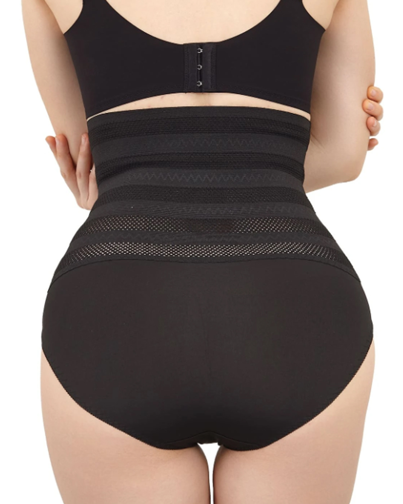 Damen Hohe Taille Zickzackmuster Shapewear Höschen Bauchweg Mesh Slips