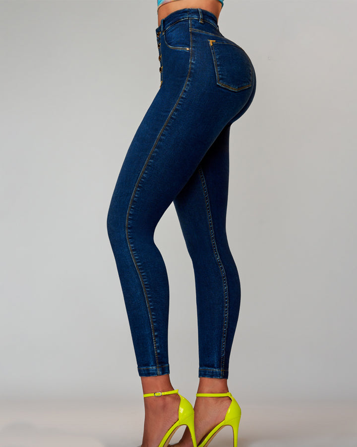 Po-Lift Push Up Knopfleiste Hohem Bund Stretch Denim Jeans