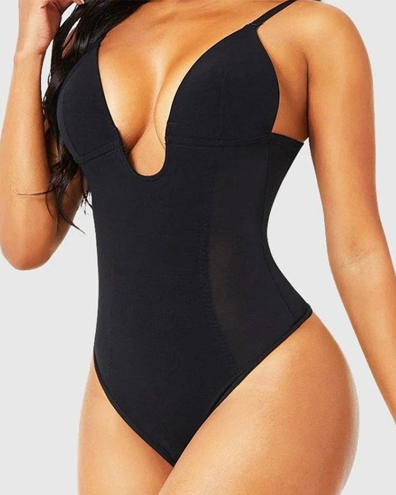 Shapshe® Damen Tiefem V-Ausschnitt Shapewear U-förmigem Rücken Nahtloser Tanga Bodysuit