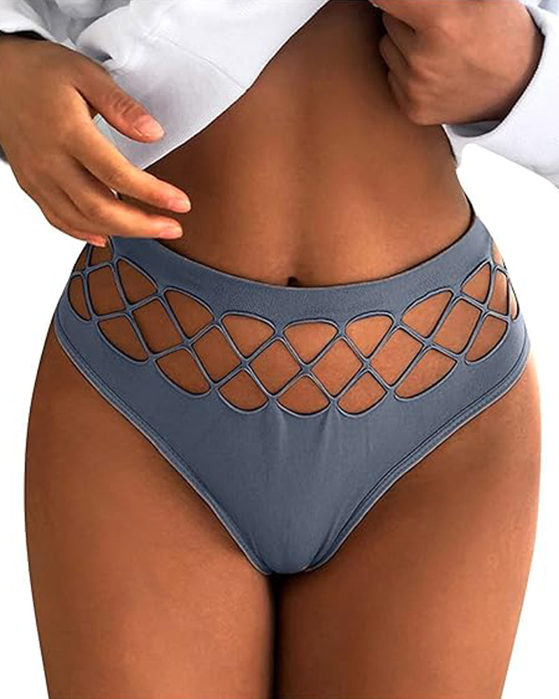 Damen Sexy Lingerie Nahtlos Mittlere Taille Netz Hohl Tanga Unterwäsche