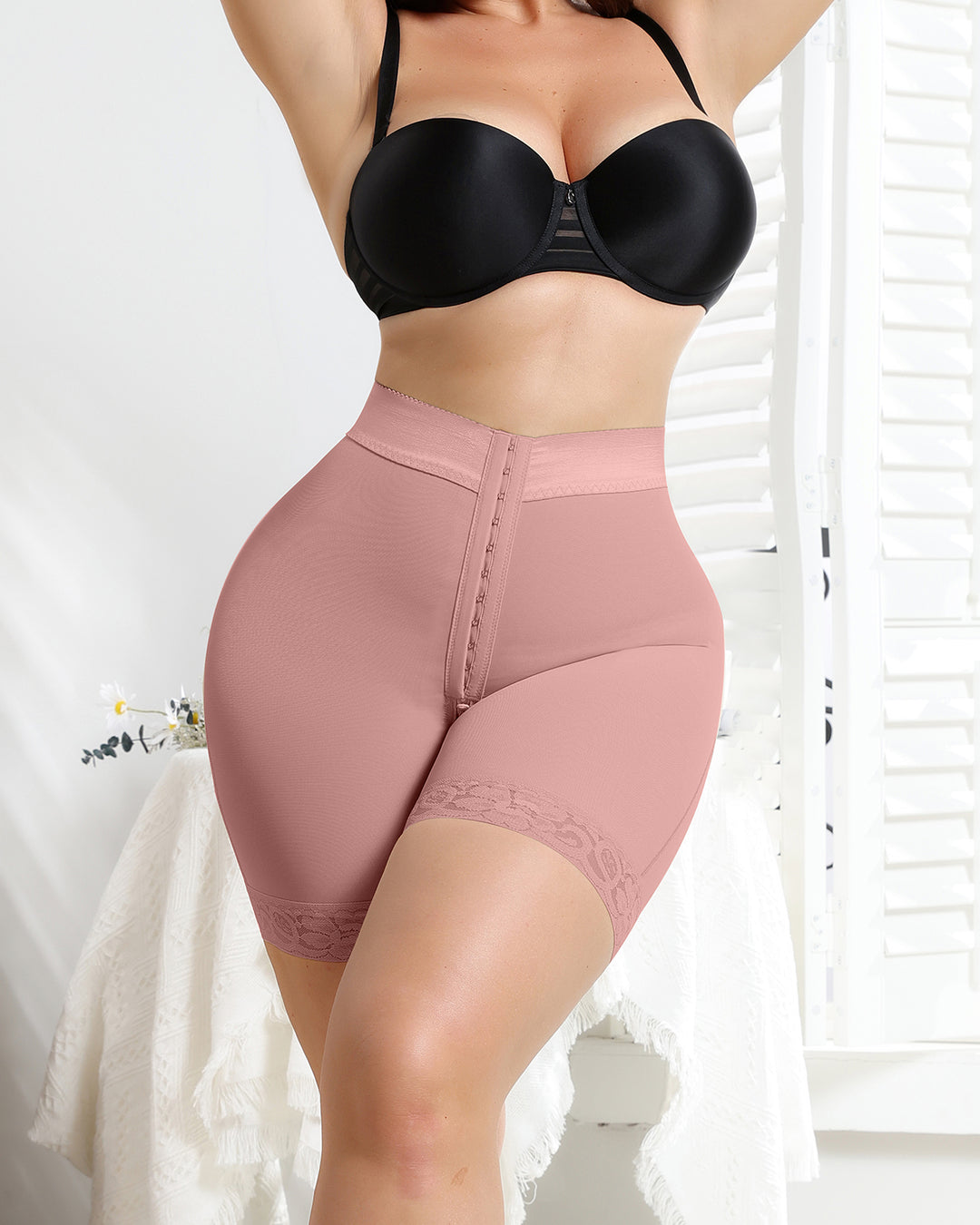 Shapshe® Rosybrown High Waist Butt Lifter Spitzenshorts