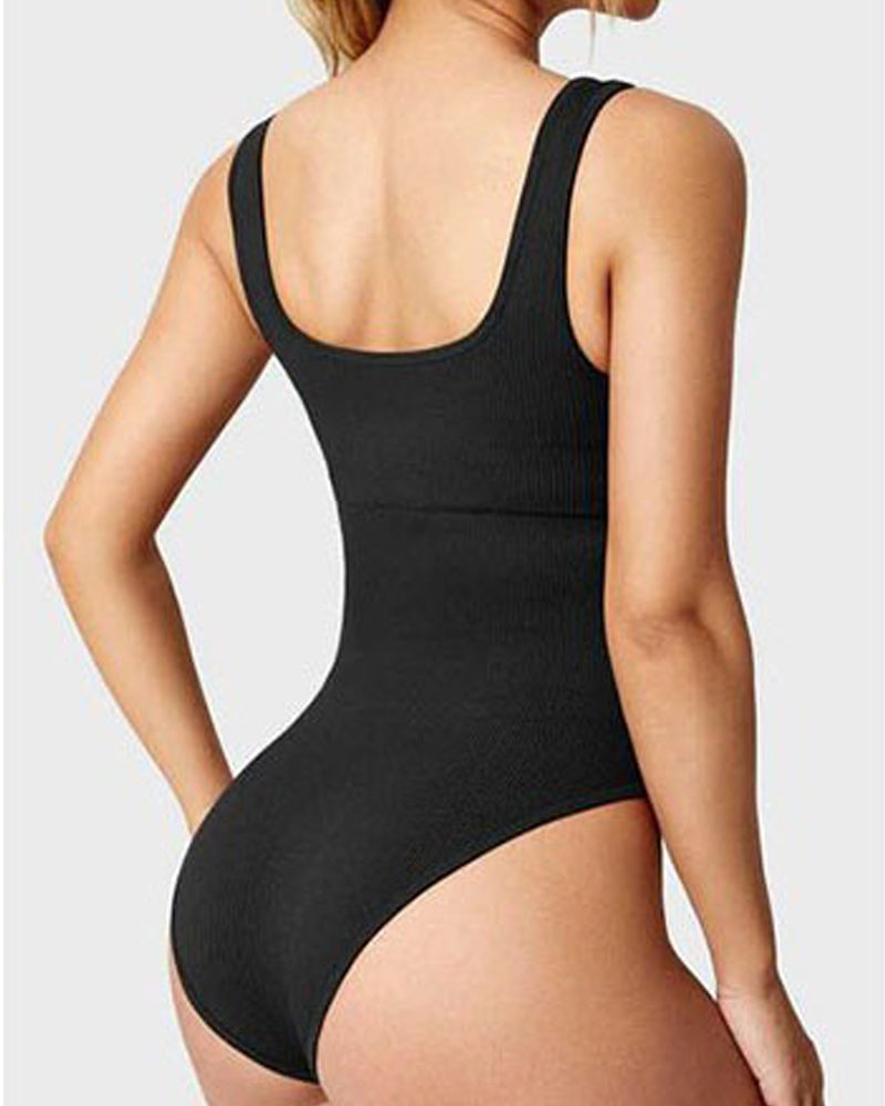 Shapewear Bodys Sexy Rippen Top Ärmelos Quadratischer Ausschnitt