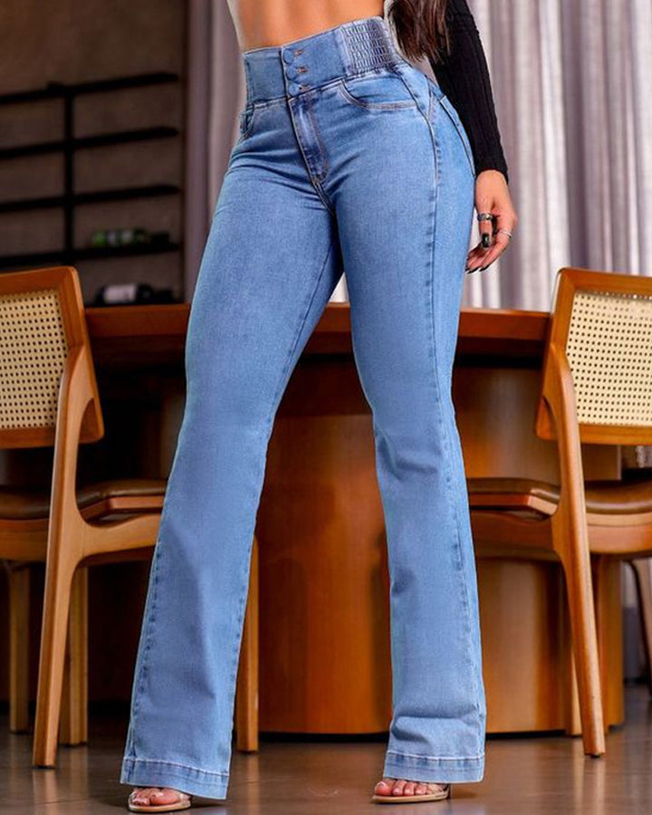 Shapshe® Damen Hohe Taille Skinny Flared Jeans Mit Elastischem Bund