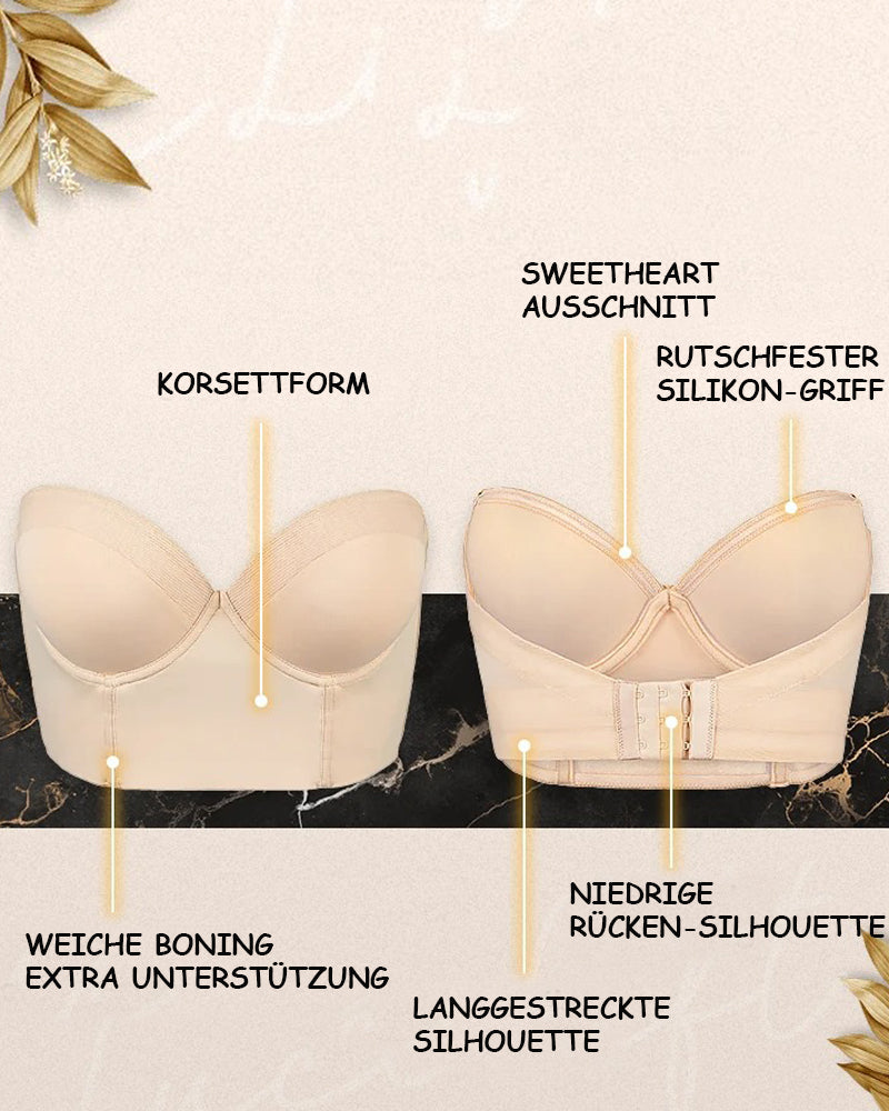 Rutschfester Trägerloser BH für Damen mit Tiefem Rücken und Langem Mehrwegigem Push-up BH