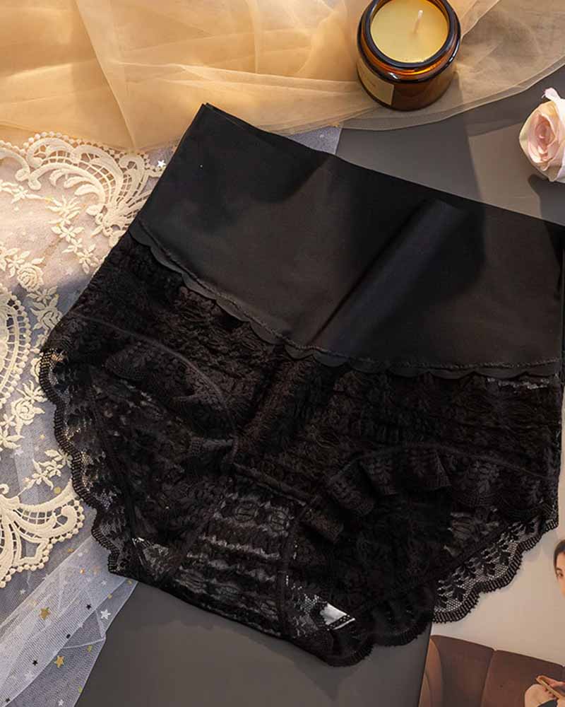 Antibakterielle Unterwäsche mit Hoher Taille Bauchweg Damen Spitze Slip Große Größe