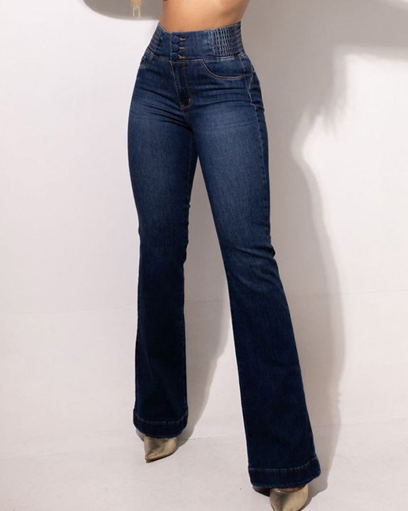 Shapshe® Damen Hohe Taille Skinny Flared Jeans Mit Elastischem Bund