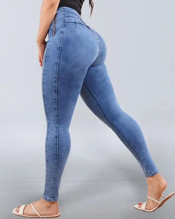 Shapshe® Damen Hoher Taille Skinny Po-Lift Jeans mit Seitlicher Reißverschluss