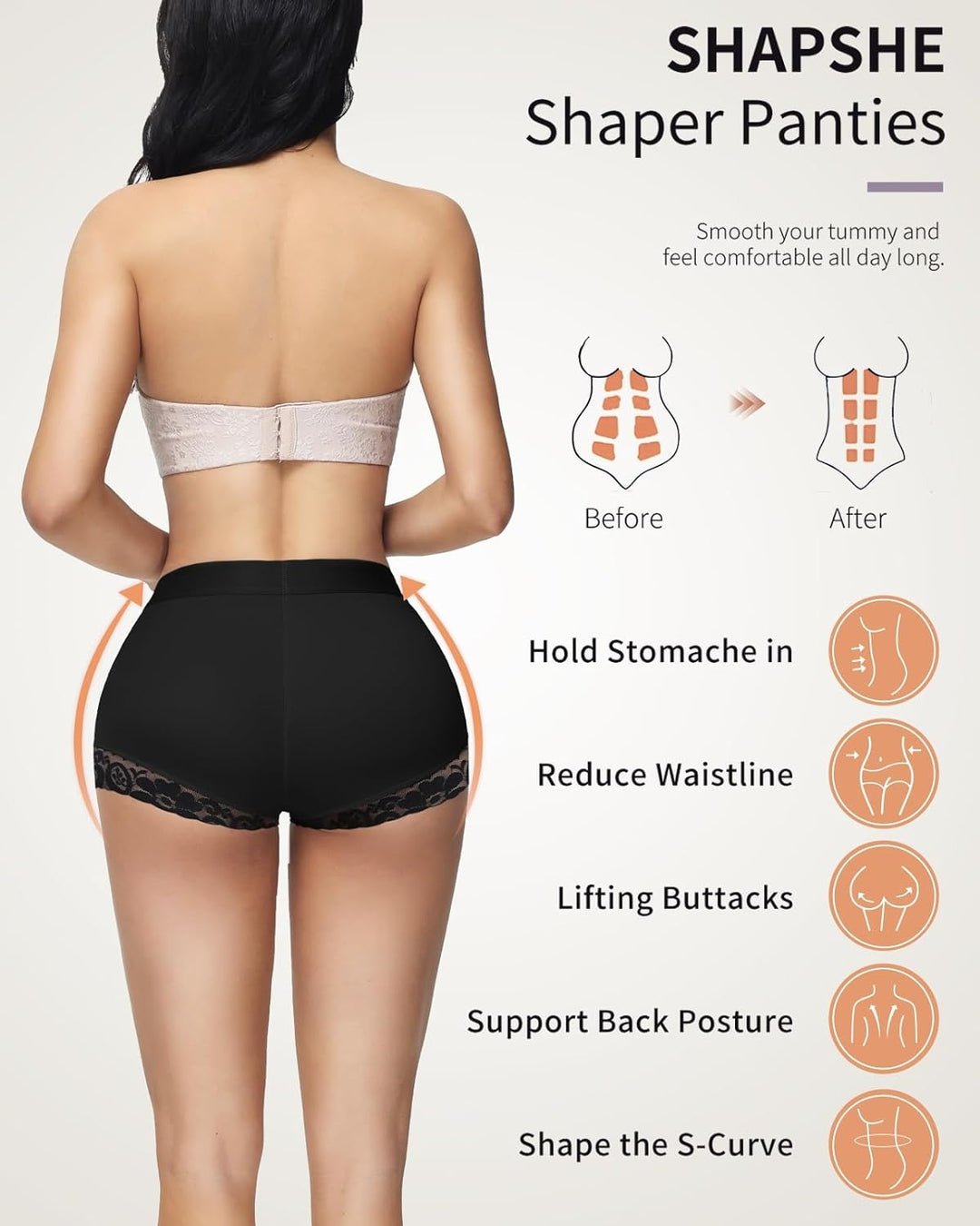 Shapshe® Hohe Taille für Damen Hüftverstärker Bauchkontrolle Spitzen-Körperformer Shapewear
