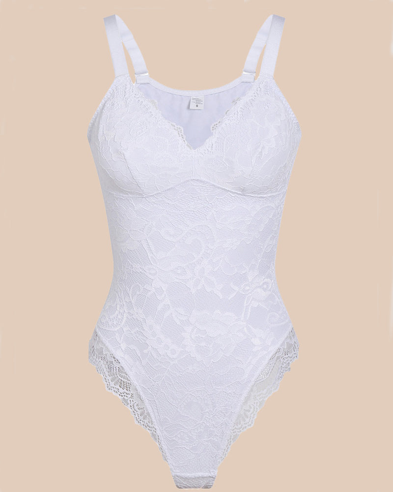 Sexy Einteiliger Spitzen Rückenfreier Tanktop Tanga Shapewear mit tiefem V-Ausschnitt