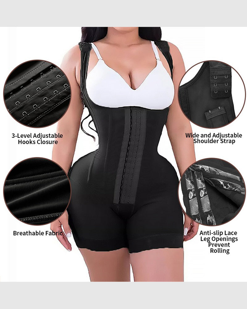 Shapshe® Feste Kompressions-Bauchkontroll-Shapewear, verstellbarer Body mit Haken- und Ösenverschluss