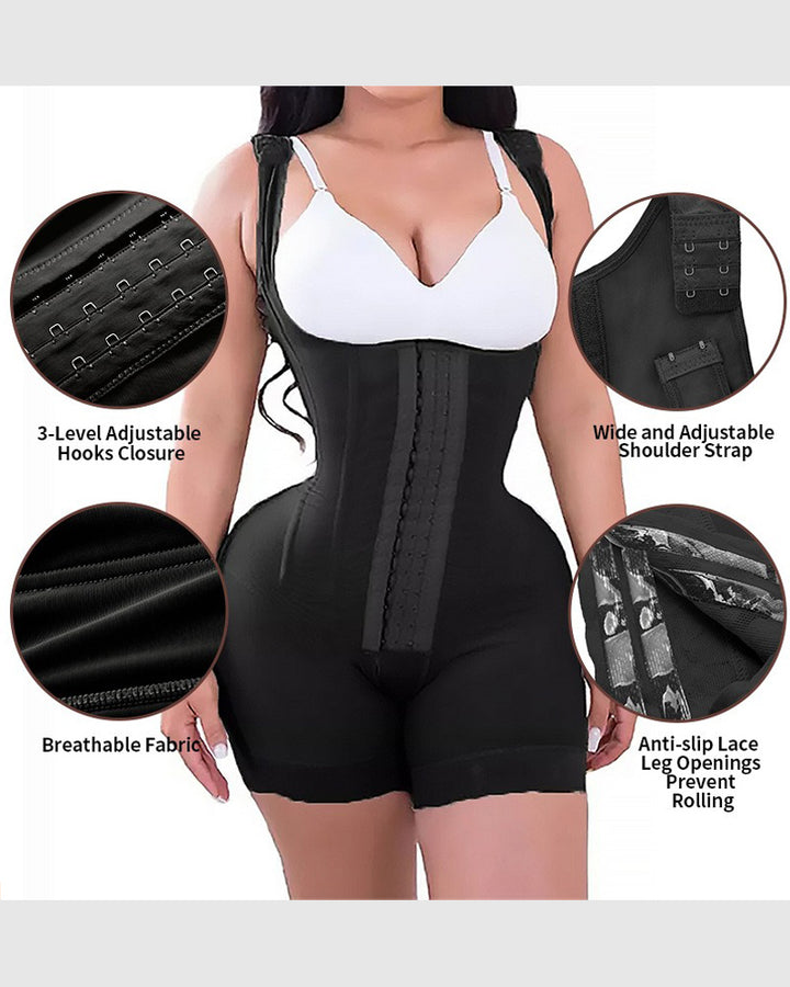 Shapshe® Feste Kompressions-Bauchkontroll-Shapewear, verstellbarer Body mit Haken- und Ösenverschluss