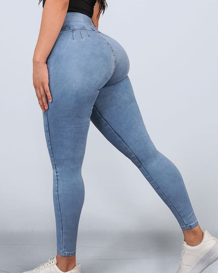 Shapshe® Damen Hoher Taille Skinny Po-Lift Jeans mit Seitlicher Reißverschluss