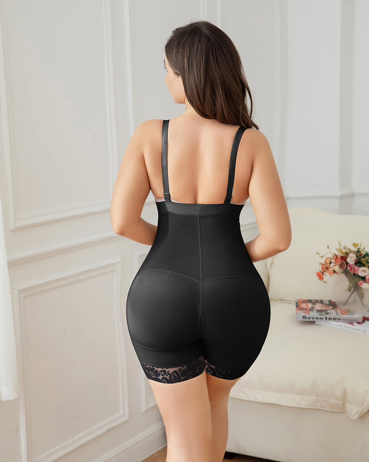 Shapshe® Schwarzer Damen-Shapewear-Körperformer mit offener Brust und Reißverschluss