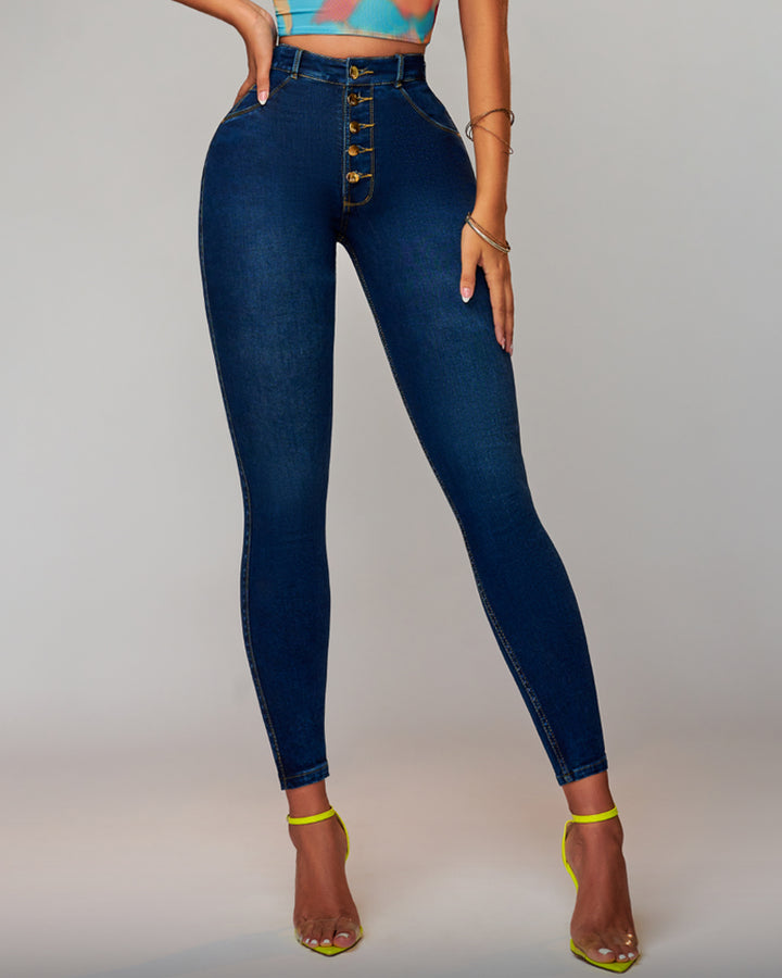 Po-Lift Push Up Knopfleiste Hohem Bund Stretch Denim Jeans