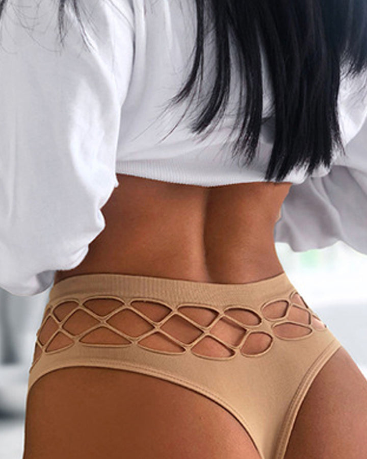 Damen Sexy Lingerie Nahtlos Mittlere Taille Netz Hohl Tanga Unterwäsche